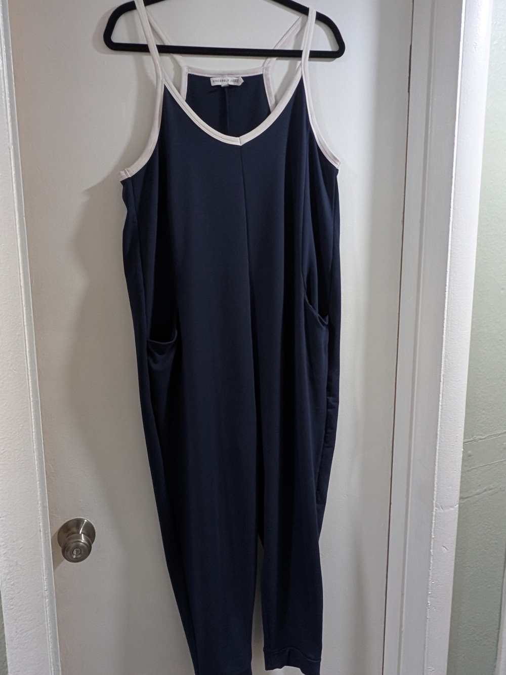 Sincerely Jules Navy Jumpsuit with White Trim